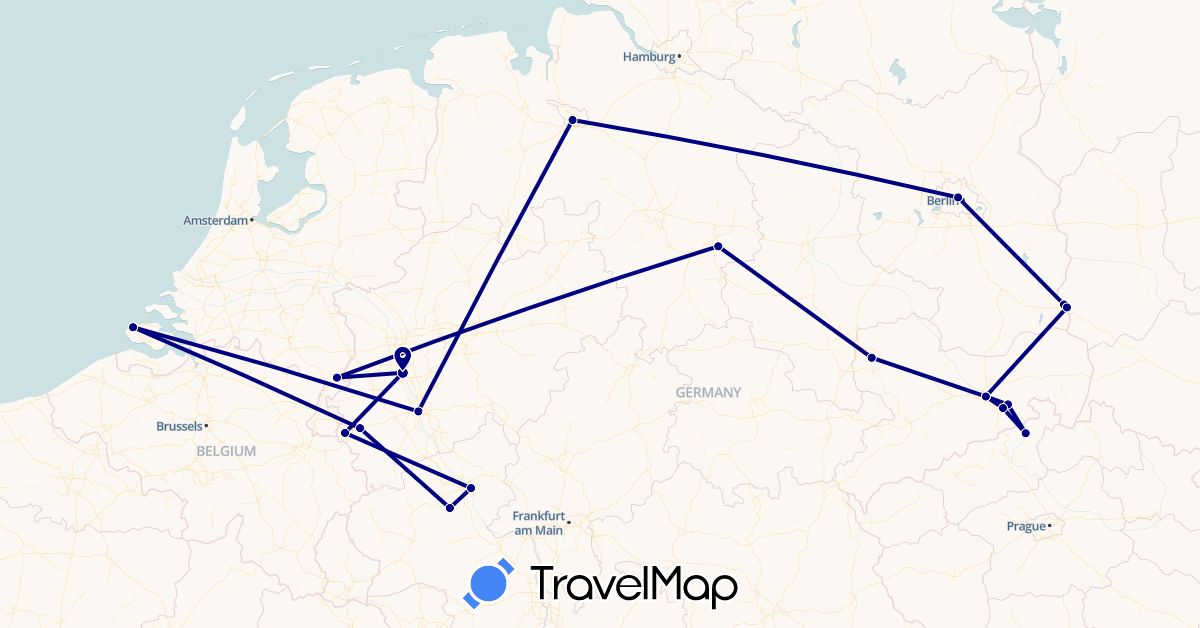 TravelMap itinerary: driving in Czech Republic, Germany, Netherlands, Poland (Europe)